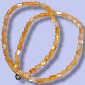 Vintage Mother of Pearl Coral Orange Shell Beaded Necklace 5mm Boho 16.5"